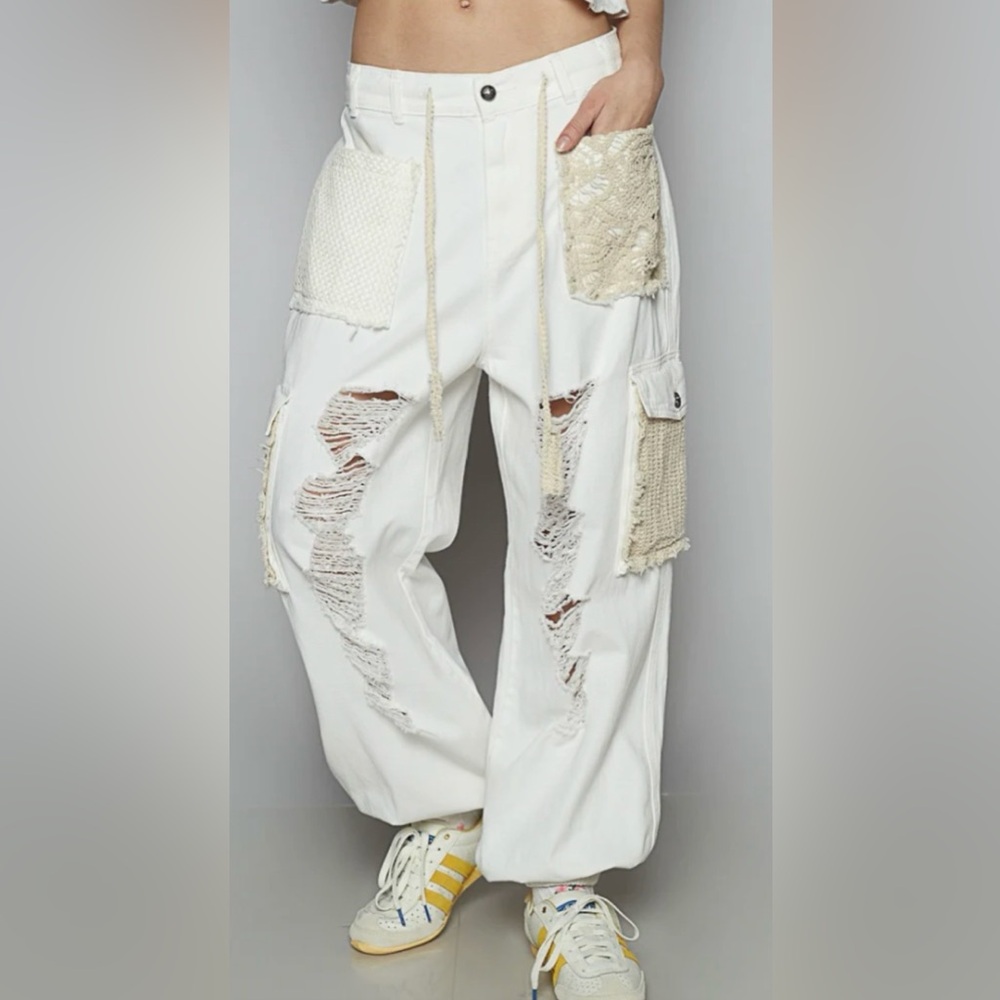 Cream Distressed Cargo Pants by POL hoodie and photo also listed in my closet - Picture 6 of 15